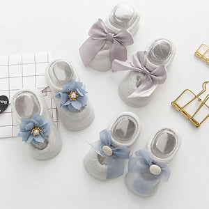 3 Pair/Set Baby Cotton Slippery Bow Tie Socks
