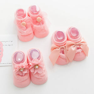 3 Pair/Set Baby Cotton Slippery Bow Tie Socks
